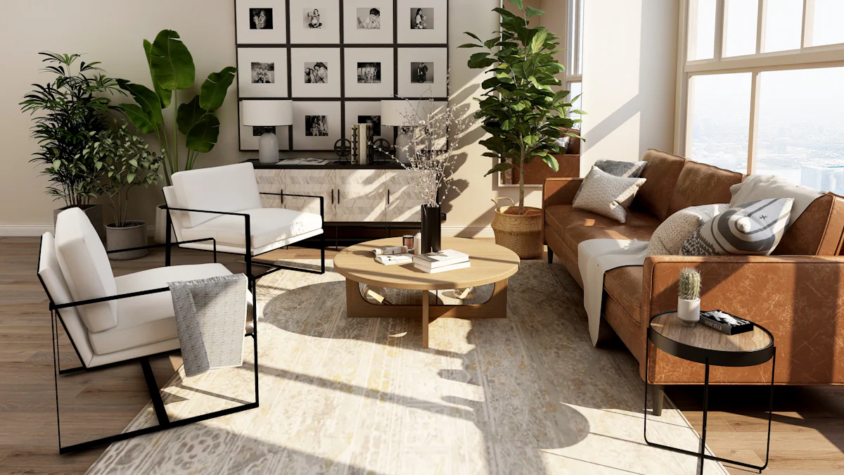 Salon lumineux d'un appartement meublé