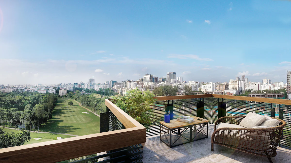 Terrasse d'appartement avec une vue dégagée sur la ville