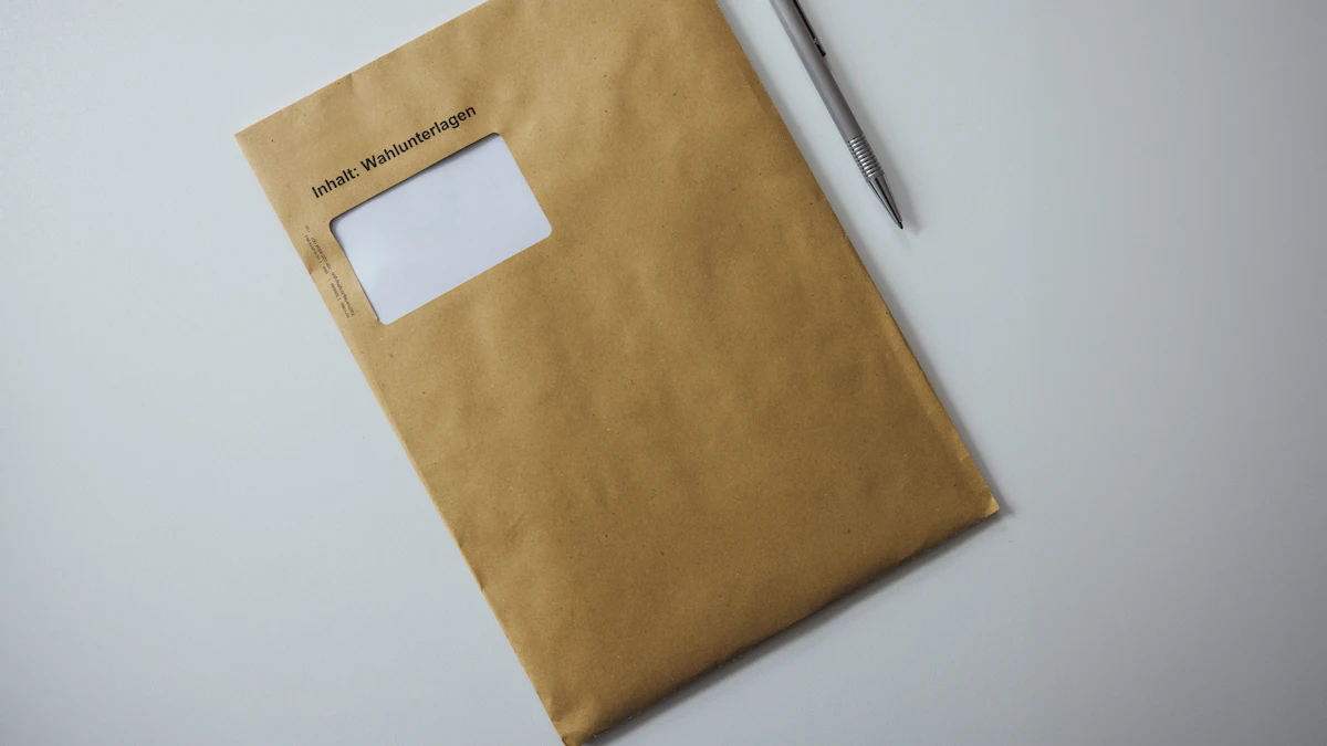 Enveloppe à fenêtre et stylo posés sur une table